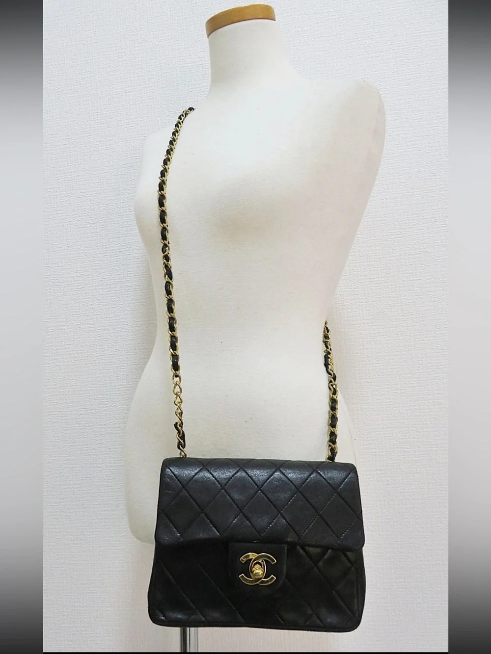 CHANEL Black Quilted Lambskin Crossbody with Gold Chain